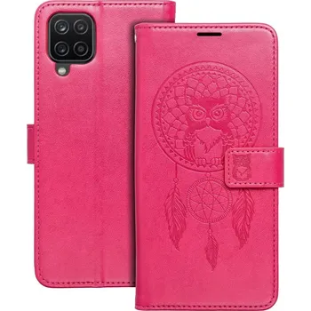 Pouzdro na mobilní telefon Flipové MEZZO Book pouzdro Samsung A12/M12 – magenta lapač snů (Flipové pouzdro MEZZO Book pro Samsung A12/M12 – magenta lapač snů, kapsy na karty, poutko, magnetické zavírání)