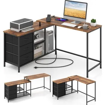 Psací stůl Rohový psací stůl Costway 140 x 105 x 75 cm, odstíny hnědé