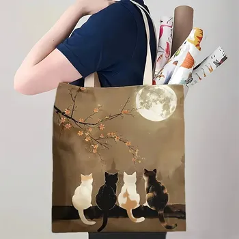 Stylová skládací taška s potiskem kočky | plátěná taška, cestovní taška - 15