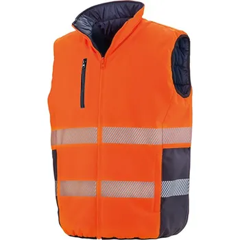Result Unisex oboustranná zateplená bezpečnostní vesta R332X Fluorescent Orange-Navy S