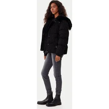 Dámská bunda BUNDA KARL LAGERFELD FLOCK LOGO PUFFER JACKET ELONGATED LOGO BLACK AOP