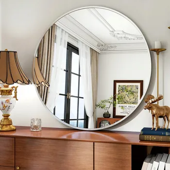 Zrcadlo Koonmi Kulaté nástěnné Zrcadlo s kovovým rámem, velké, 91 cm, stříbrné