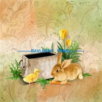 Panel bavlna - Zajíček a kuřátko -188-17 Velikost: 25x25cm