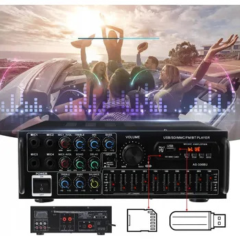 Hi-Fi Zesilovač DIGITÁLNÍ STEREO ZESILOVAČ BLUETOOTH 2000W VYSOKÝ VÝKON S DÁLKOVÝM OVLÁDÁNÍM