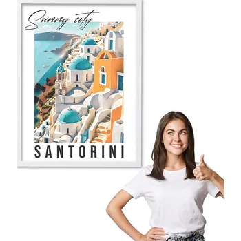 Obraz Obraz s rámem, motiv město SANTORINI + bílý rámeček 50x70 do kuchyně, jídelny