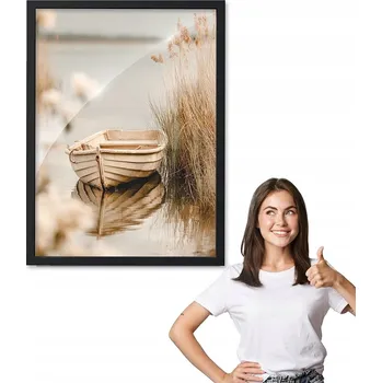 Obraz Obraz s rámem BOHO loďka jezero + černý rámeček 40x50 do kuchyně, jídelny