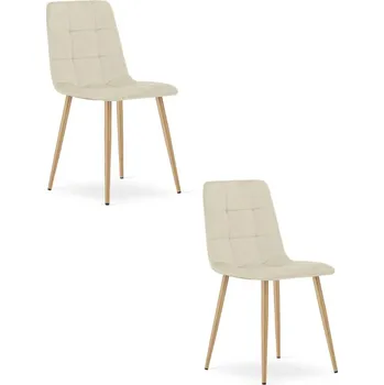 Jídelní židle Set dvou jídelních židlí KARA samet světle béžový (naturální nohy) 2 ks