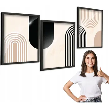 Obraz Sada 3 obrazů MINIMALISTICKÝ vzor s černým rámem 30x40 plexi triptych