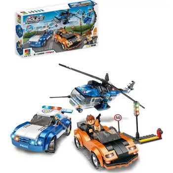 ostatní stavebnice Woma Stavebnice Policie zasahuje- policejní auto, vrtulník a sportovní vůz prchajícího zločince, 535 dílků