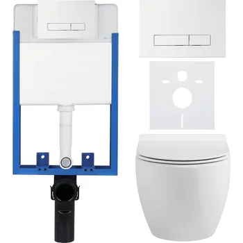 WC sada CERANO - Kompletní podomítkový WC set Lite/Dure - bílá lesklá - WC tlačítko Slim, bílé - k zazdění - 51x35 cm