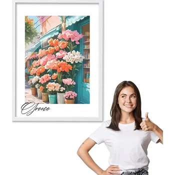 Obraz Obraz s rámem, motiv město ŘECKO + bílý rámeček 50x70 do kuchyně, jídelny