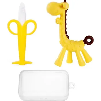 Dětský silikonový kartáček s roztomilým tvarem | dětské kousátko, silikonový kartáček - světle žlutá