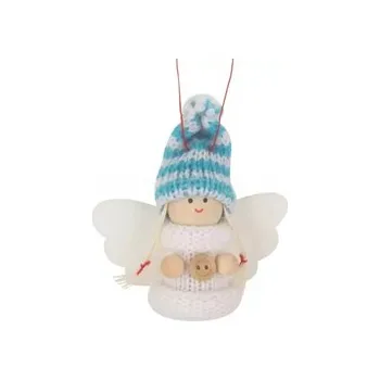 Vánoční dekorace Anděl bílý s modrou čepicí