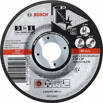 Příslušenství k brusce Kotouč řezný Bosch 3 v 1 125 mm x 2,5 mm, A 46 S BF,