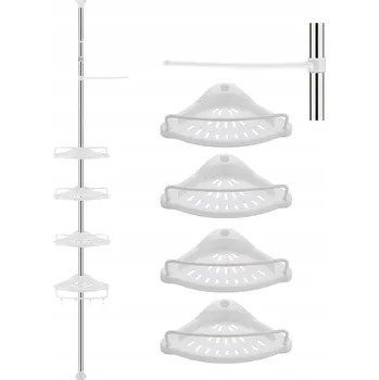 Koupelnový nábytek TELESKOPICKÝ ROHOVÝ REGÁL DO KOUPELNY, 4 POLICE, SNADNÁ MONTÁŽ, 95-250 CM