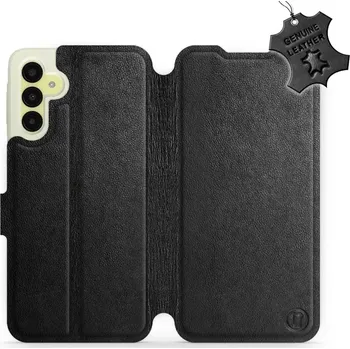 Telefonní příslušenství Kožené flip pouzdro Mobiwear - Samsung Galaxy A15 / A15 5G - Černé - VÝPRODEJ (Kožené knížkové pouzdro, obal, kryt na mobil Samsung Galaxy A15 / A15 5G, Černé, materiál Genuine Leather, ochrana 360°, stojánek, silikonová vanička, magnetické zavírání)