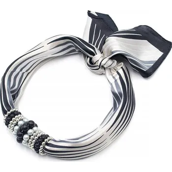 Šátek Šátek s bižuterií Letuška - šedo-černý s potiskem