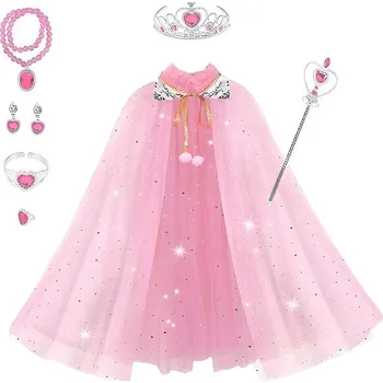 Karnevalový kostým FunCo Souprava Růžová pelerína se šperky a rukavicemi 8 ks