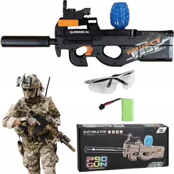 Dětská zbraň Puška na gelové kuličky P90 Pistole s tlumičem Sada příslušenství Brýle