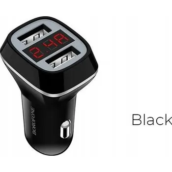 Borofone 2x USB nabíječka Automobilová s LCD displejem, černá