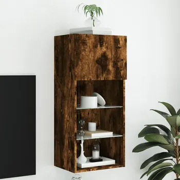 Televizní stolek TV skříňka s LED osvětlením kouřový dub 30,5 x 30 x 90 cm