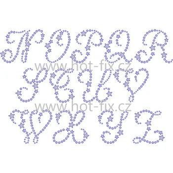 FM004 - monogramy - písmena abecedy N-Z, nažehlovací hot-fix kamínková aplikace na textil, rozměry v popisu barva kamenů - písmena: kameny barva 101 Crystal /stříbrná, písmeno: písmeno Y