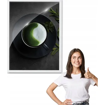 Obraz Obraz s rámem vzor čaj MATCHA + bílý rámeček 30x40 do kuchyně, jídelny