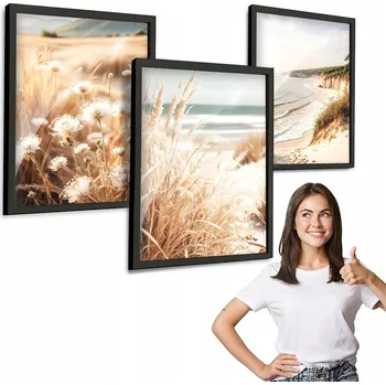 Obraz Sada 3 BOHO obrazů s černým rámem na zeď 30x40 cm na plexiskle - triptych