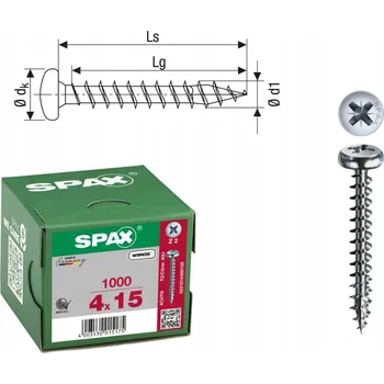 Vrut SPAX vruty 4x15mm T-STAR zápustná hlava, plný závit, pozink