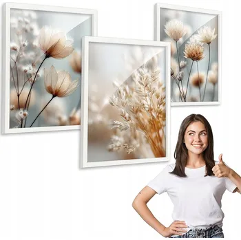 Obraz Sada 3 obrazů vzor BOHO louka květin bílý rámeček 40x50 na plexiskle triptych