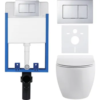 WC sada CERANO - Kompletní podomítkový WC set Lite/Dure - bílá lesklá - WC tlačítko Classic, chrom - k zazdění - 51x35 cm