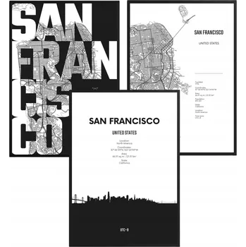 Obraz Sada Plakátů San Francisco Mapa Města Černobílé Loft Obrazy S Rámy