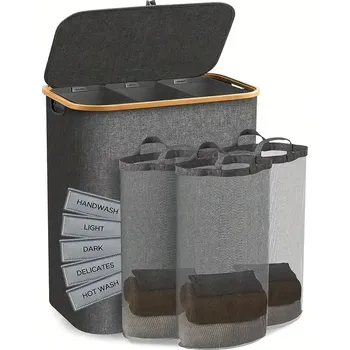 Koš na prádlo Skládací koš na prádlo velkokapacitní, šedá, LAUNDRY PRO 160