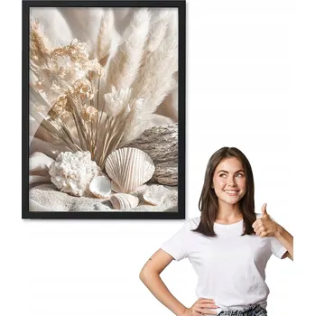 Obraz Obraz v rámu BOHO mušle a peří + černý rámeček 50x70 do kuchyně, jídelny