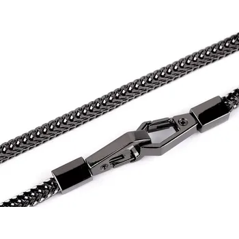 Kabelka Plochý řetízek na kabelku s karabinami délka 120 cm černý nikl (Řetízek s hranatými karabinami černý nikl)