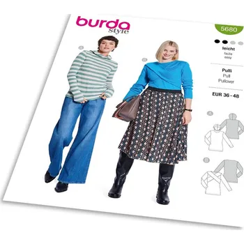 Střih Burda 5680 - Mikina s kapucí, pletený upnutý top s překřížením