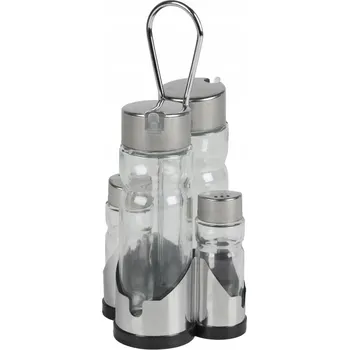 Nádoba na olej a ocet Menážka, sada na sůl, pepř, ocet a olej se stojanem 2x100ml, 2x30ml