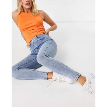 TOPSHOP MODRÉ DŽÍNY ÚZKÉ NOHAVICE S DÍROU (36)