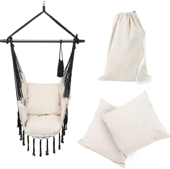 Zahradní houpačka MIADOMODO Závěsné houpací křeslo, béžové, dovnitř i ven