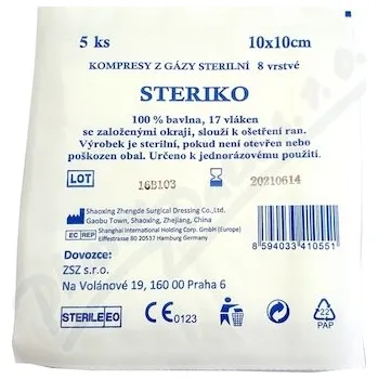 Kompres Gáza kompr.ster.Steriko 10x10cm/5ks 8 vrstev