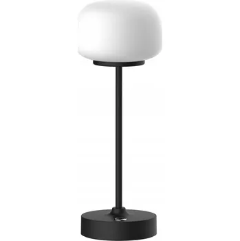 Lampička LED stolní lampa černá skleněné bílé stínidlo akumulátor do ložnice Polux