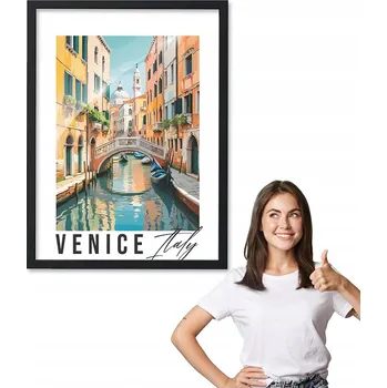 Obraz Obraz s rámem motiv Benátky + černý rámeček 40x50 do kuchyně, jídelny