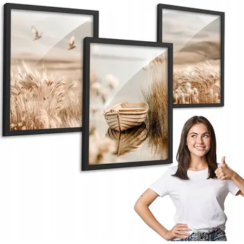 Obraz Sada 3 obrazů vzor BOHO JEZERO s černým rámem 30x40 na plexiskle - triptych