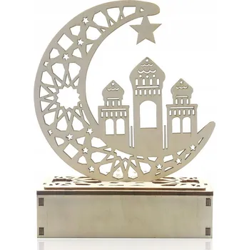 Lampička Dřevěná LED lampa Dekorace Půlměsíc Hvězda Noční Lampa Ramadán