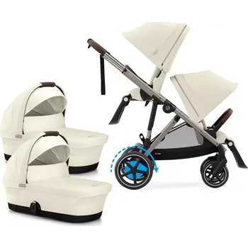 Kočárek CYBEX e-Gazelle S + 2x Gazelle S Cot + sedačka ke golfové konfiguraci 2025 Seashell Beige (Taupe Frame)