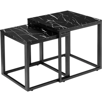 Konferenční stolek Sada 2 konferenčních stolků PRAVEN mramorová, černá