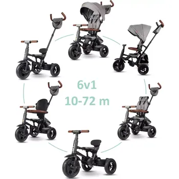 Dětská tříkolka QPLAY Tříkolka Rito Deluxe, 6 v 1, věk 10-72 měsíců Grey