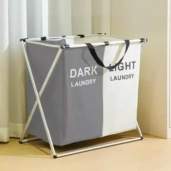 Koš na prádlo Skládací koš na prádlo 2 přihrádky, šedá, bílá, TOTA