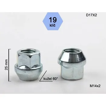 Matice na kolo Kolová matice M14x2 dosedací plocha kužel, otevřená, klíč 19, BIMECC