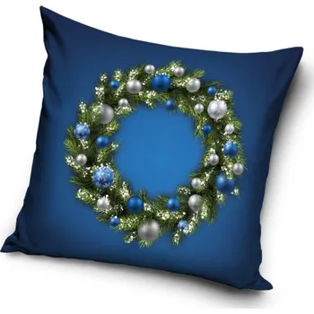 Povlak na dekorativní polštářek Povlak na polštářek Vánoční Věnec Modrý